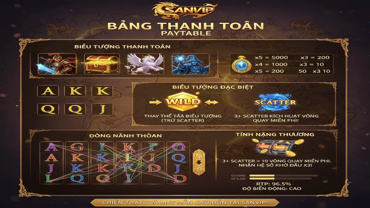 Hướng dẫn đọc bảng thanh toán (Paytable) trong Slot Sanvip